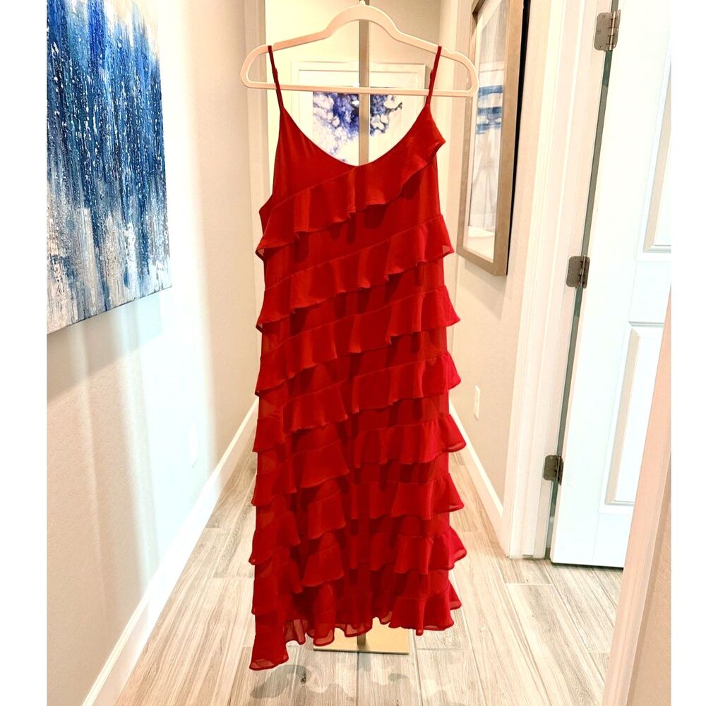 Bebe XL Red Tiered Ruffle Midi Dress NWT Cocktail Homecoming Y2K
